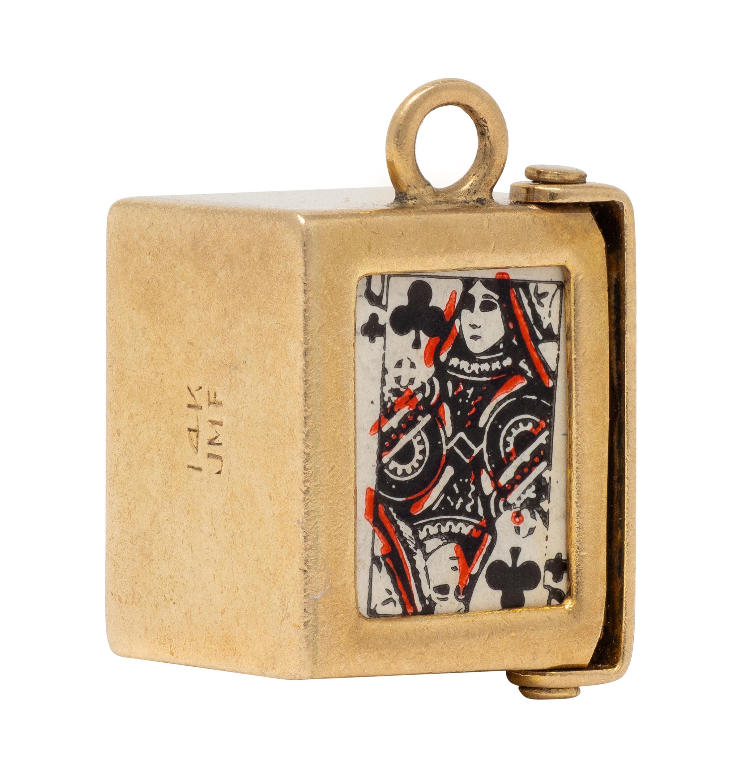 1940's Retro 14 Karat Yellow Gold Vintage Deck Playing Cards Pendant Charm For Sale 1