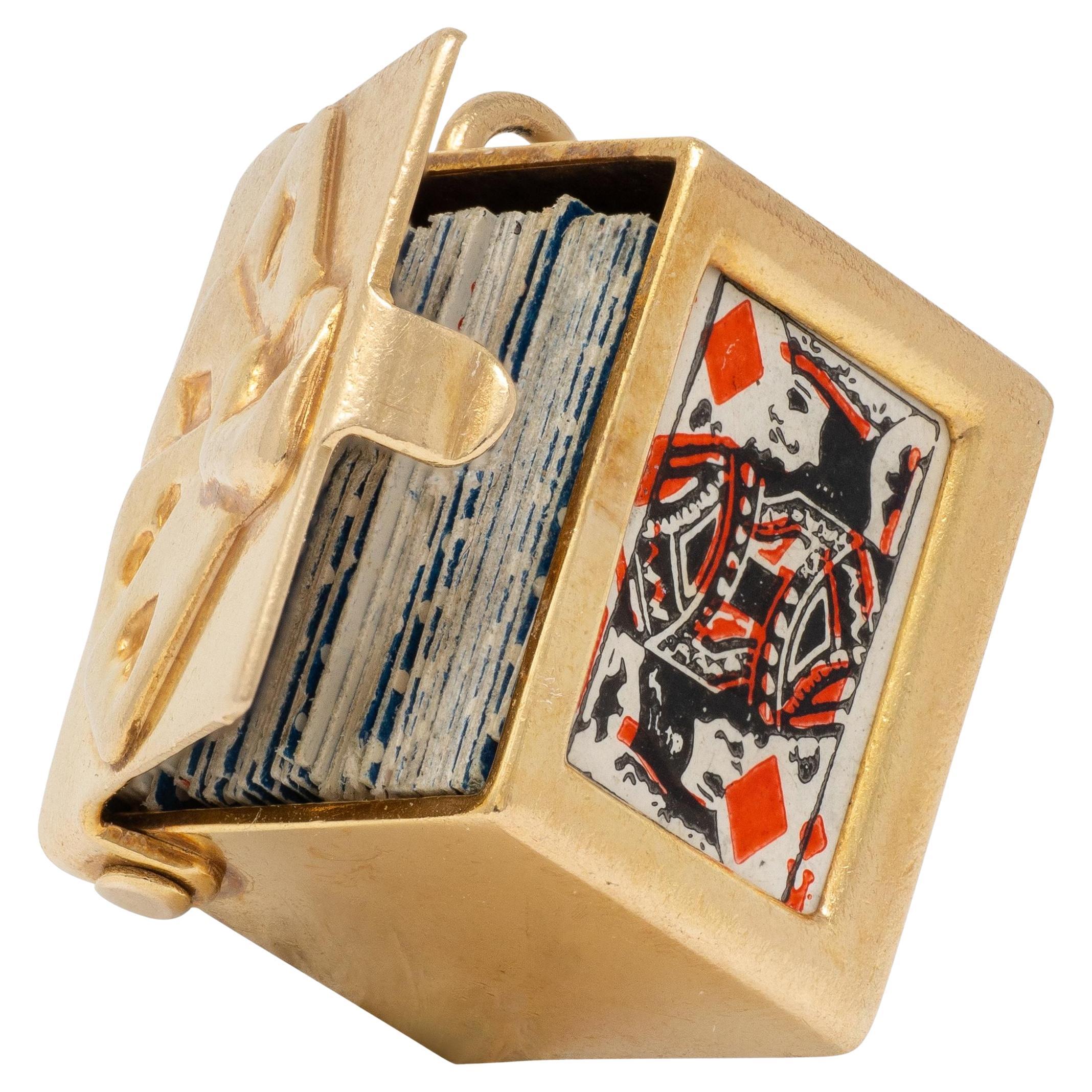 1940
s Retro 14 Karat Yellow Gold Vintage Deck Playing Cards Pendant Charm For Sale