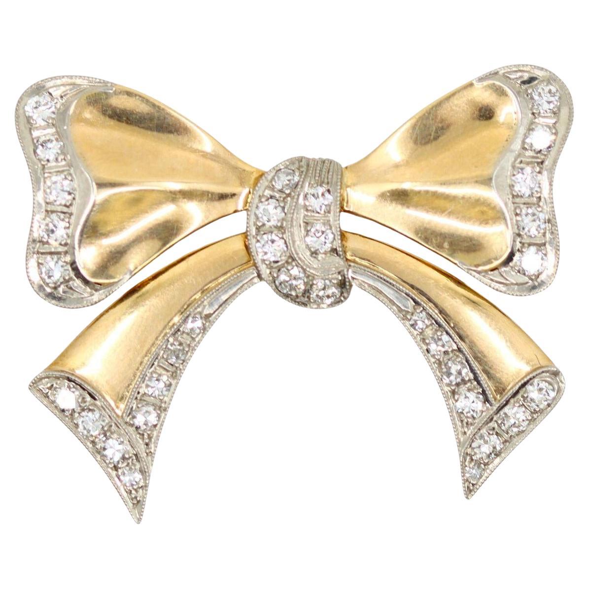 1940's Retro 14K Gold Diamant Fliege-Brosche