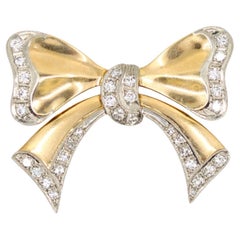 1940's Retro 14K Gold Diamond Bow-Tie Brooch