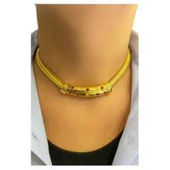 1940er Retro 14K Gold Schlangenkette Halskette mit Diamanten & Rubinen