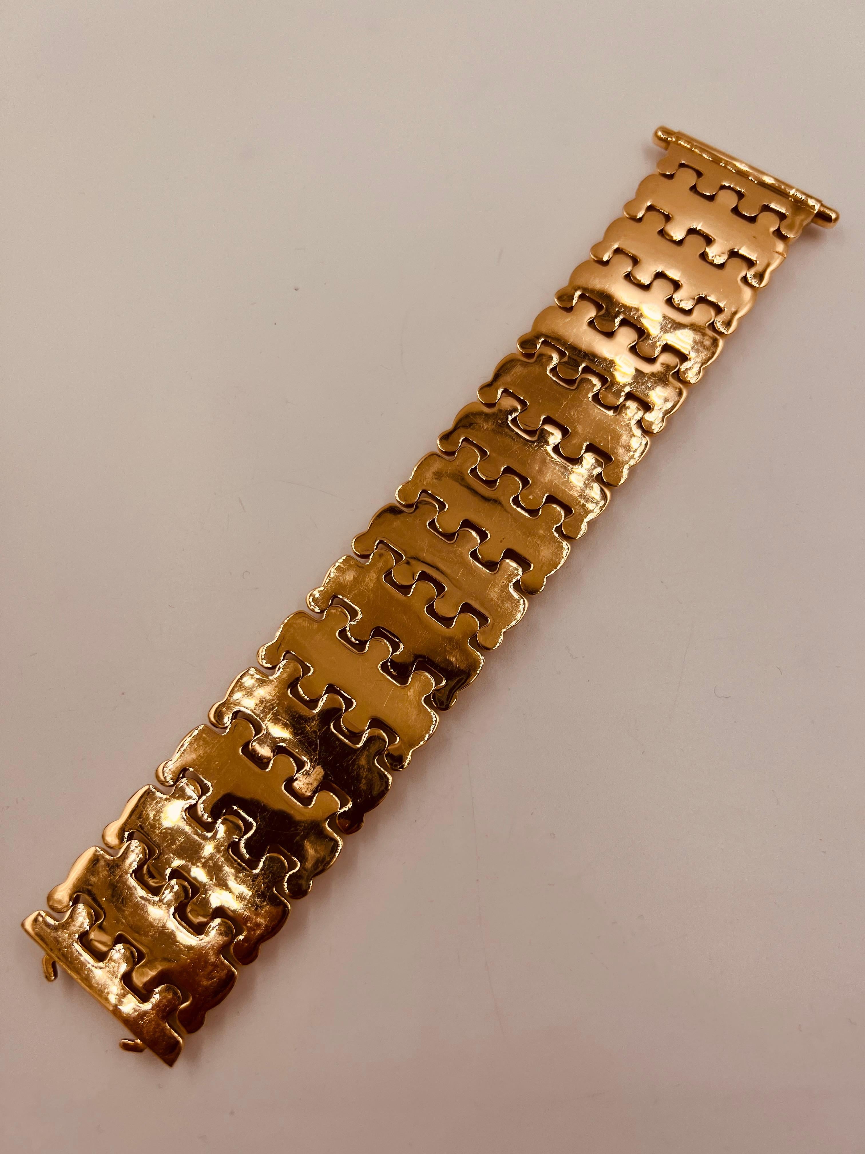 1940s Retro 18k Pink Gold Wide Tank Bracelet For Sale 6