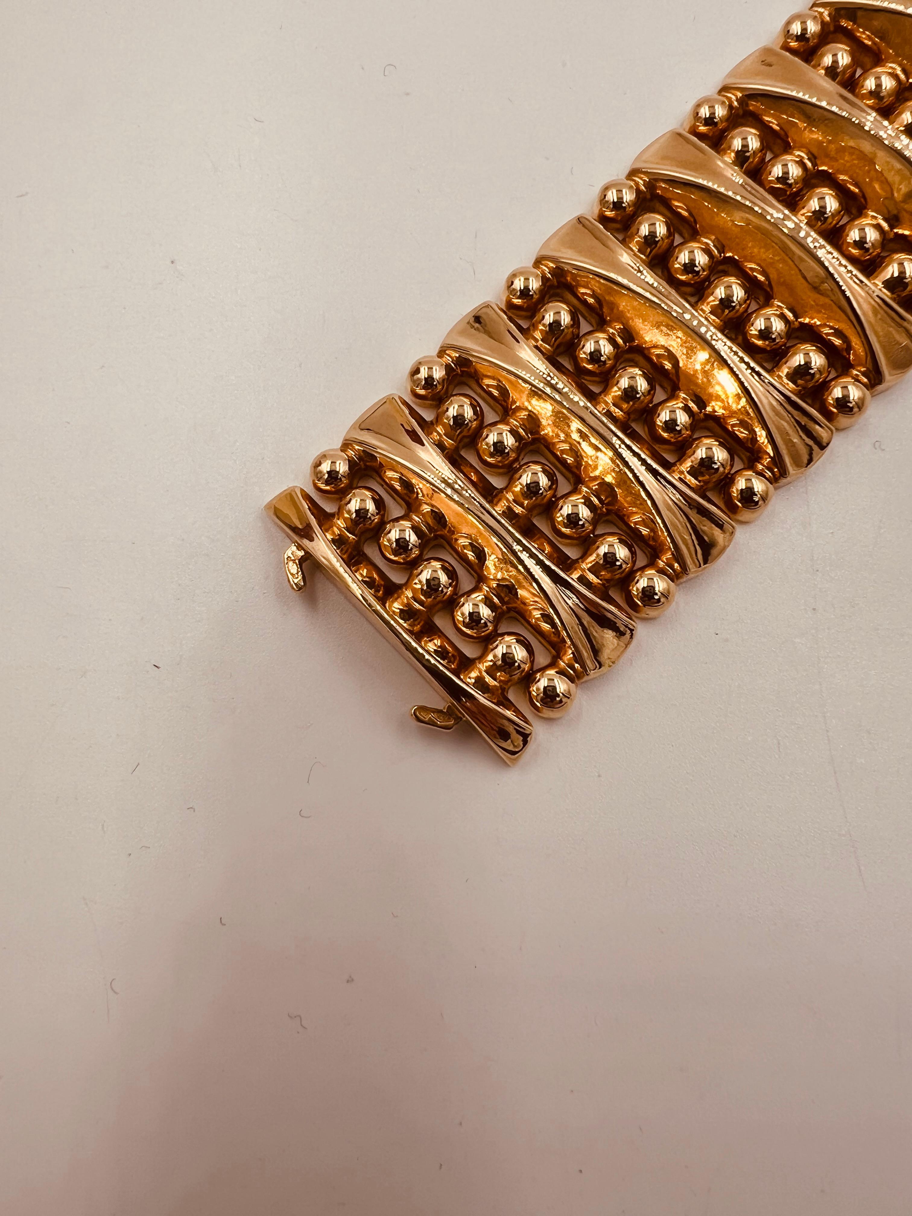 1940s Retro 18k Pink Gold Wide Tank Bracelet For Sale 7