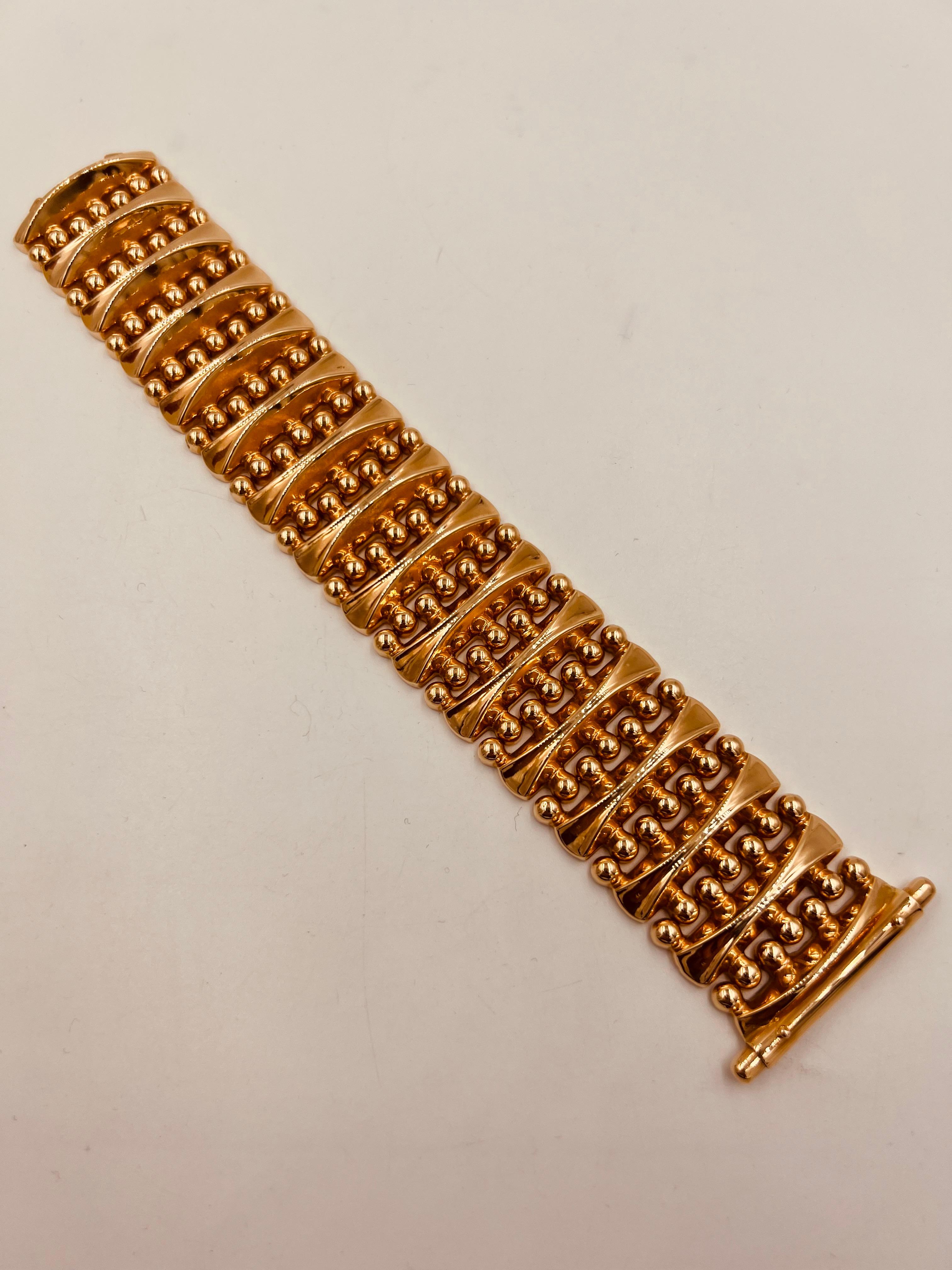 1940s Retro 18k Pink Gold Wide Tank Bracelet For Sale 8