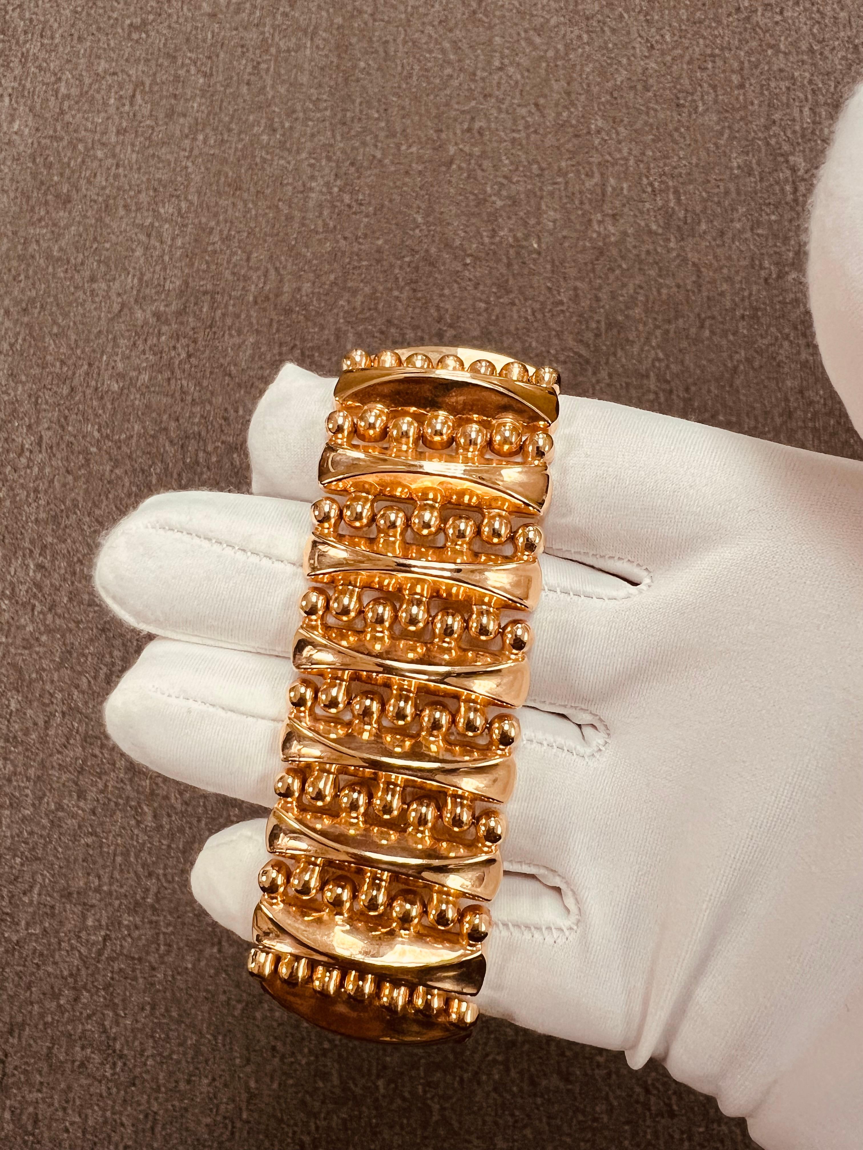 1940s Retro 18k Pink Gold Wide Tank Bracelet For Sale 9