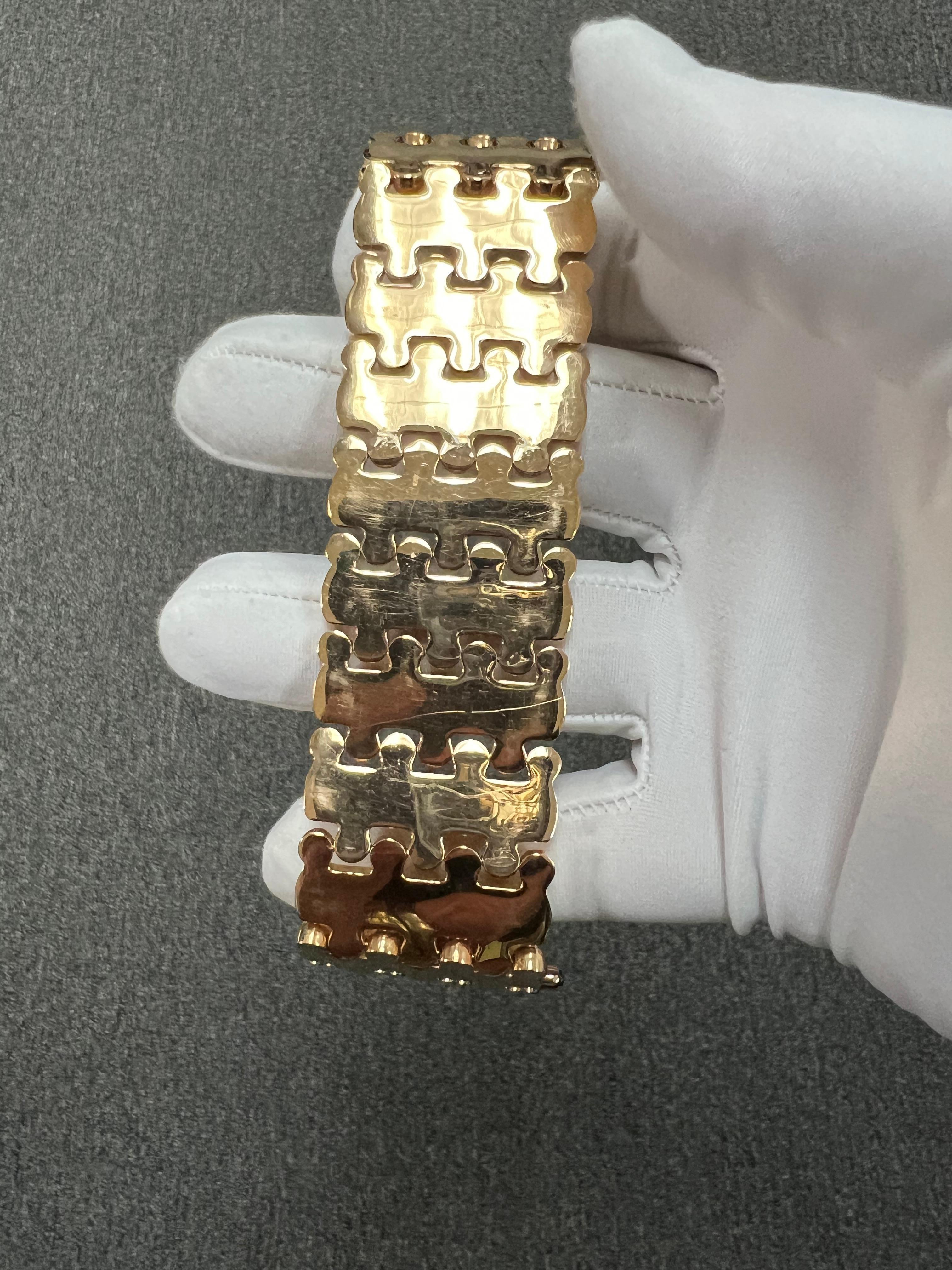 1940s Retro 18k Pink Gold Wide Tank Bracelet For Sale 10