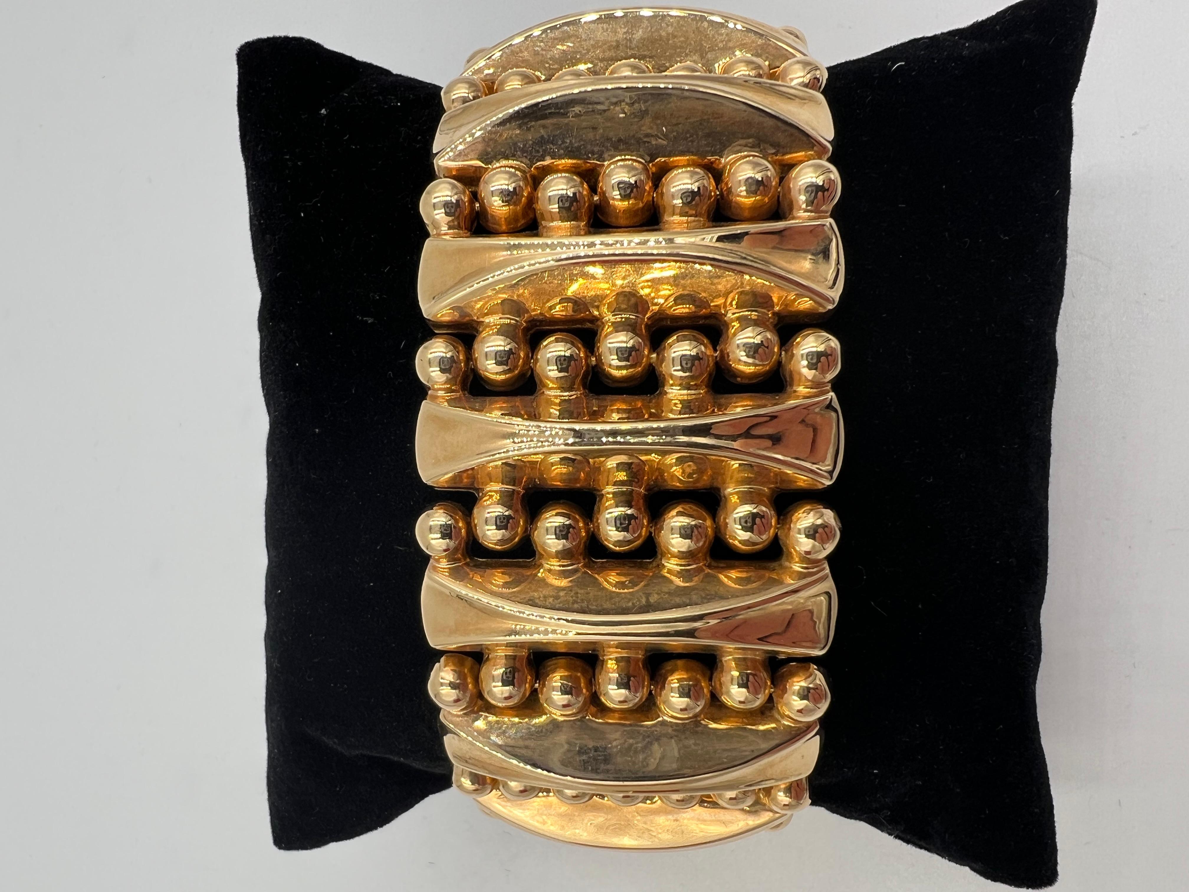 1940s Retro 18k Pink Gold Wide Tank Bracelet For Sale 11