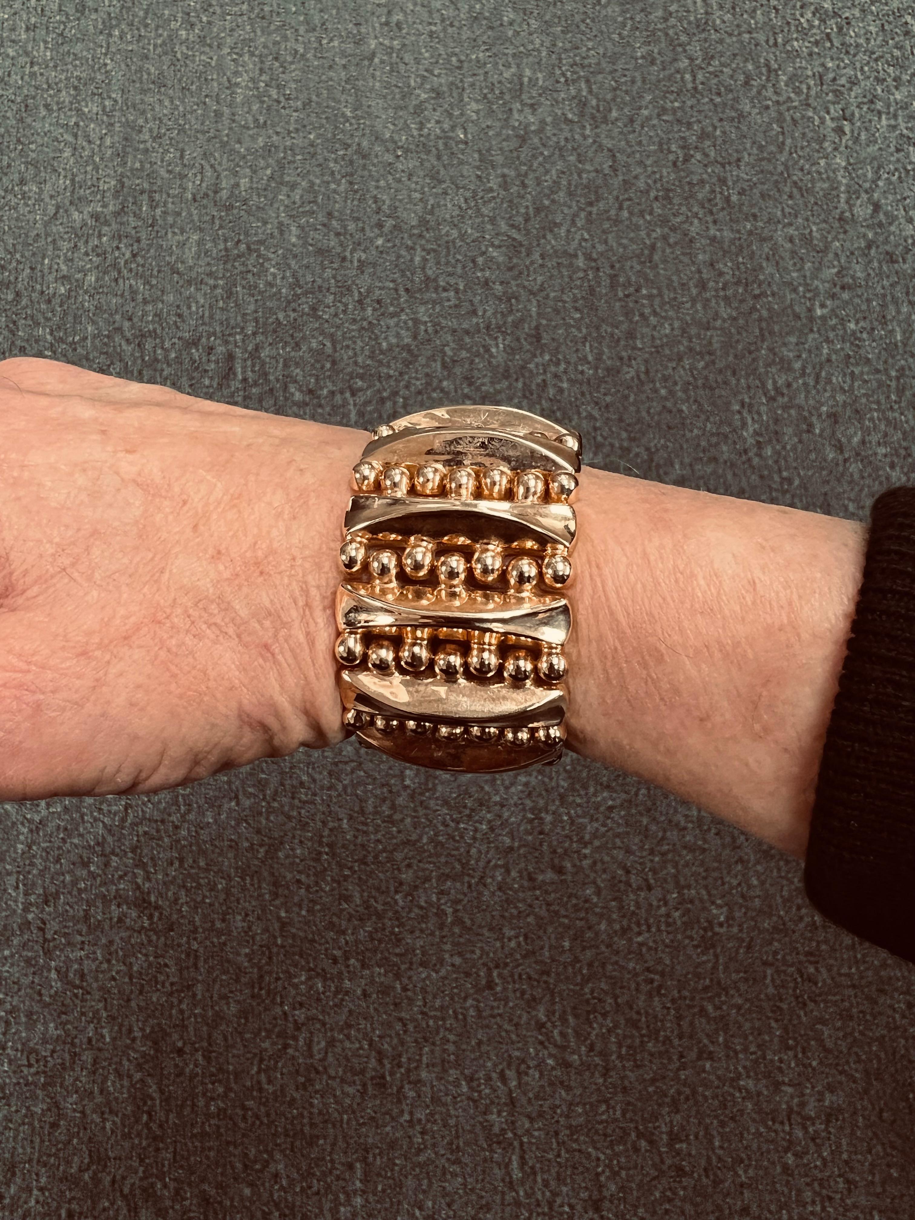 1940s Retro 18k Pink Gold Wide Tank Bracelet In Good Condition For Sale In Los Angeles, CA