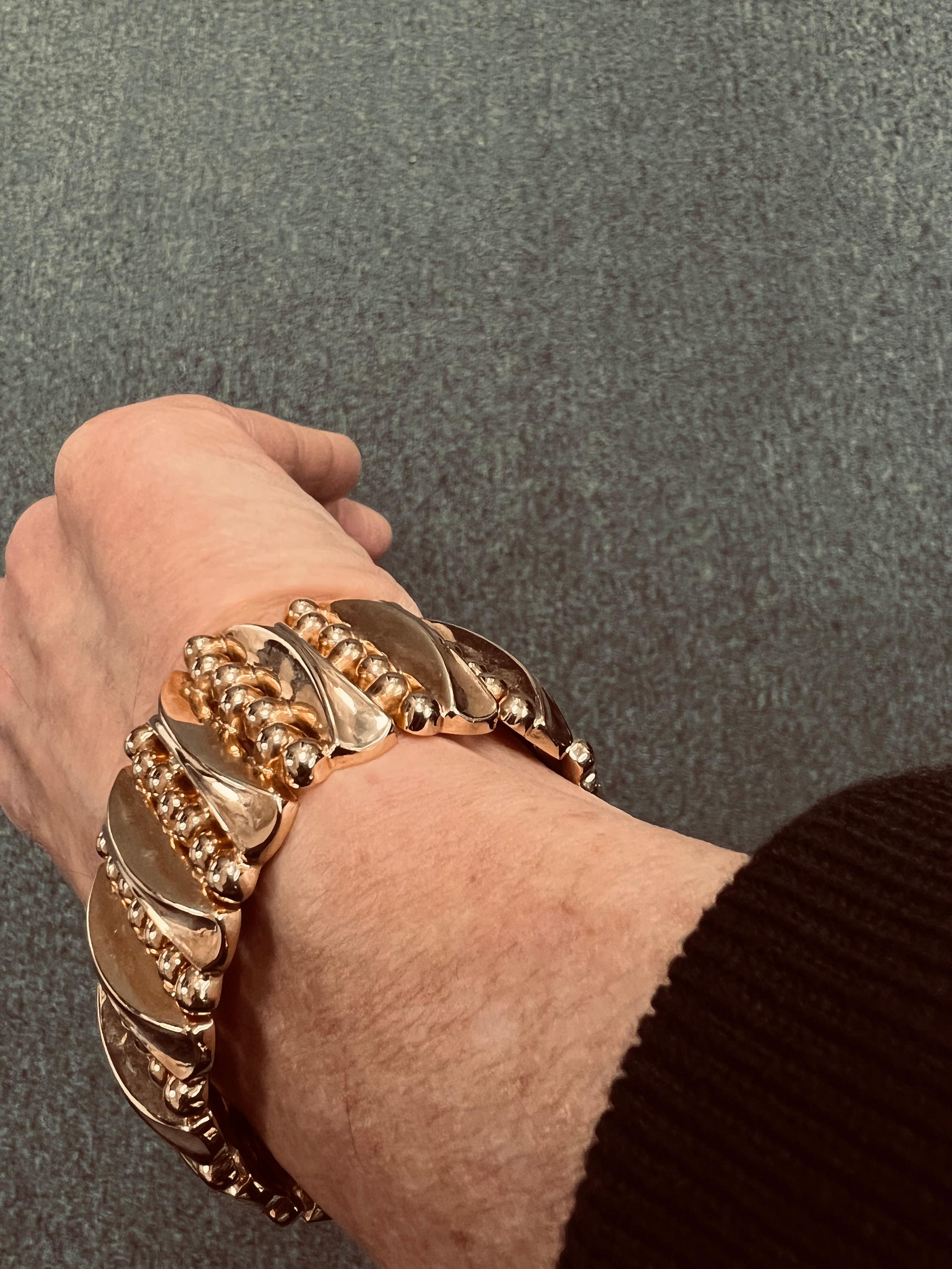 Women's or Men's 1940s Retro 18k Pink Gold Wide Tank Bracelet For Sale