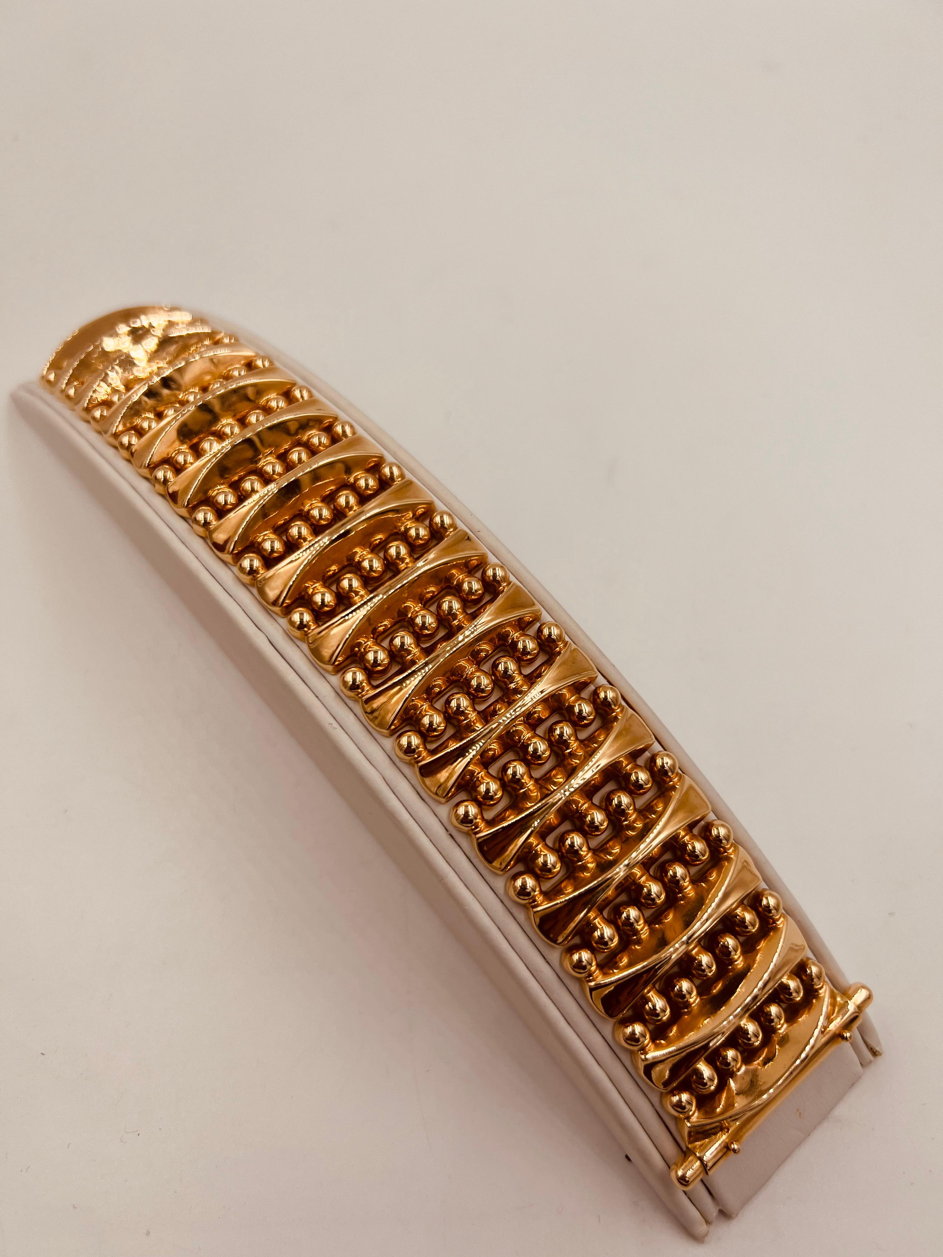 1940s Retro 18k Pink Gold Wide Tank Bracelet For Sale 1