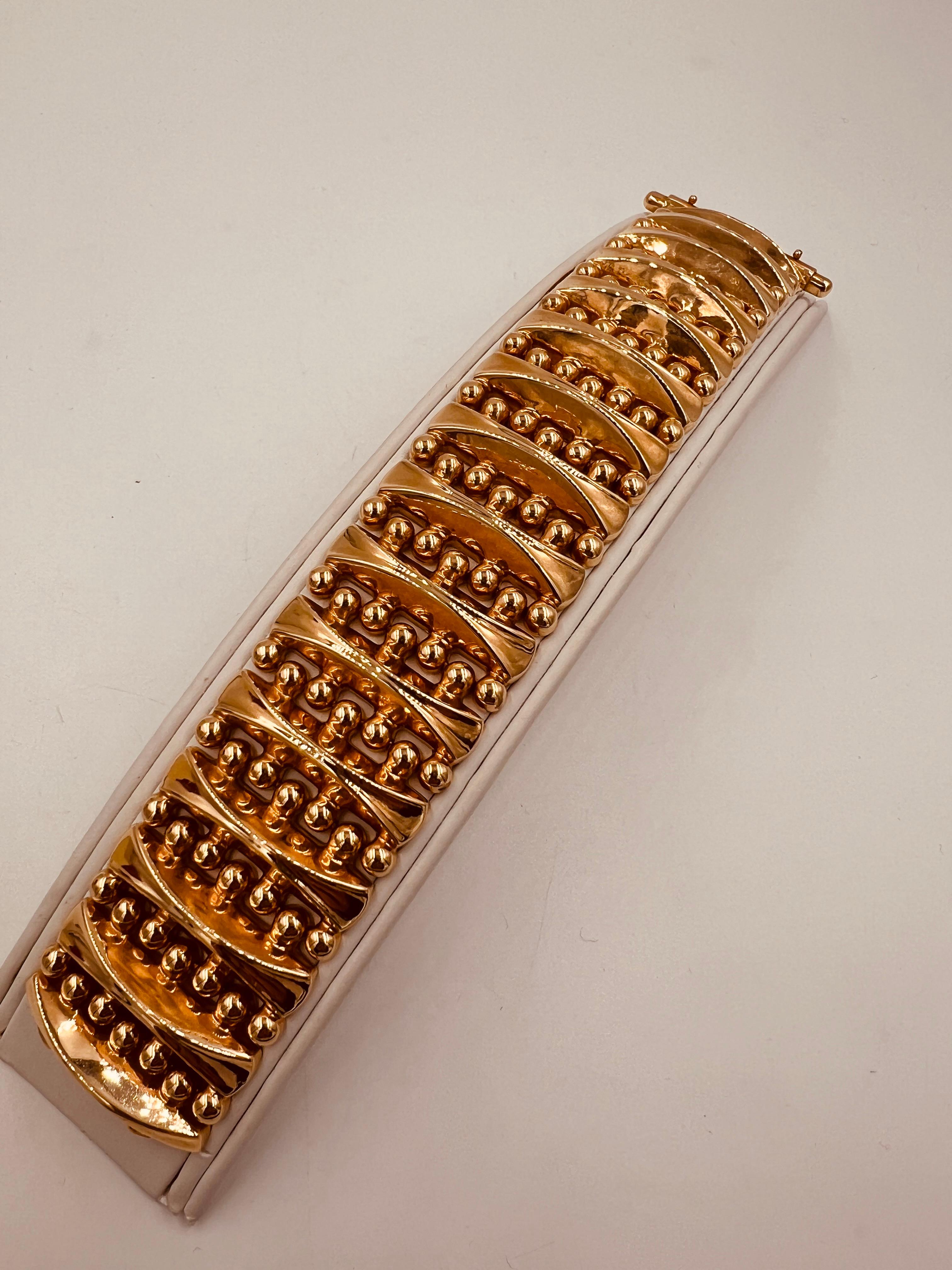 1940s Retro 18k Pink Gold Wide Tank Bracelet For Sale 3