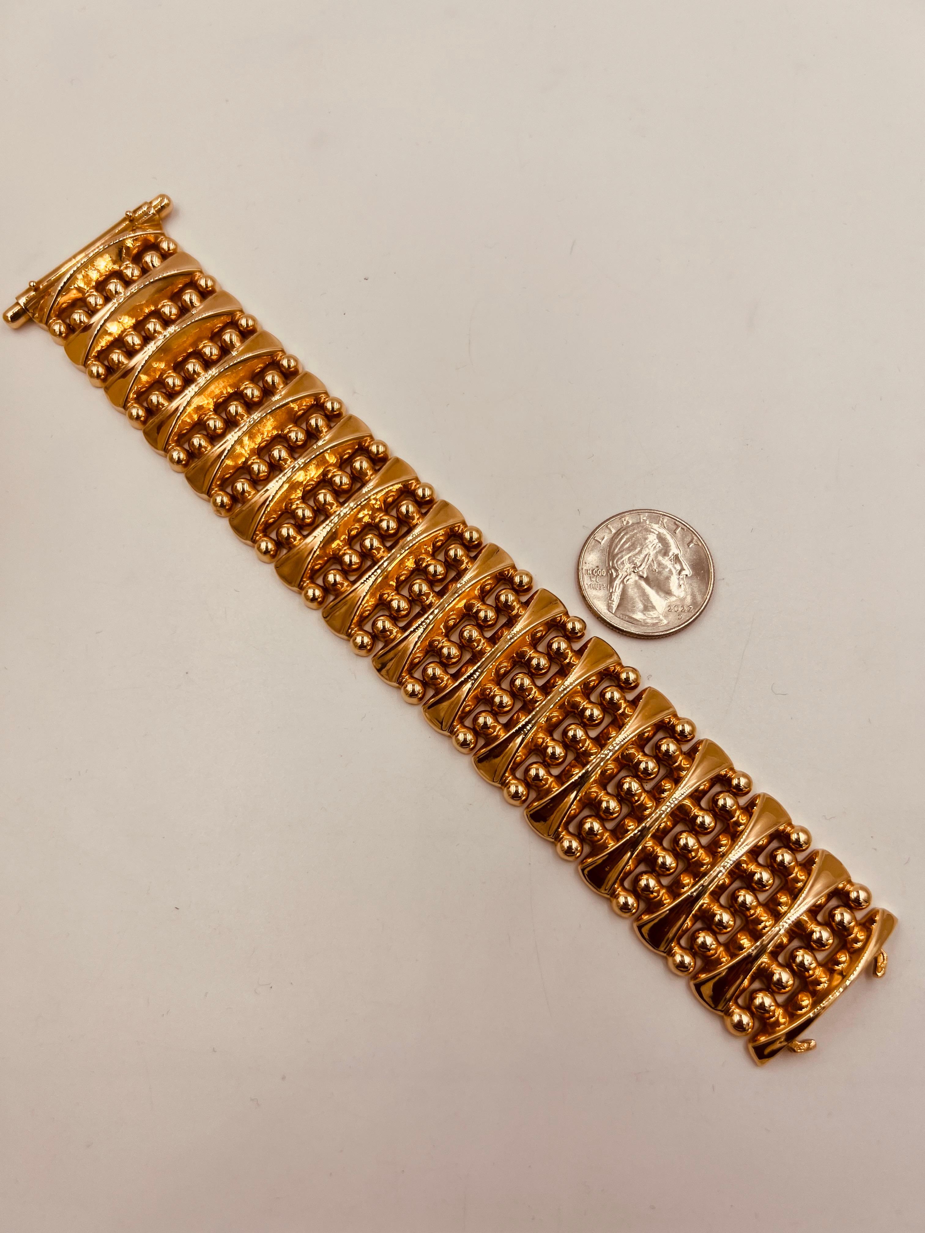 1940s Retro 18k Pink Gold Wide Tank Bracelet For Sale 4