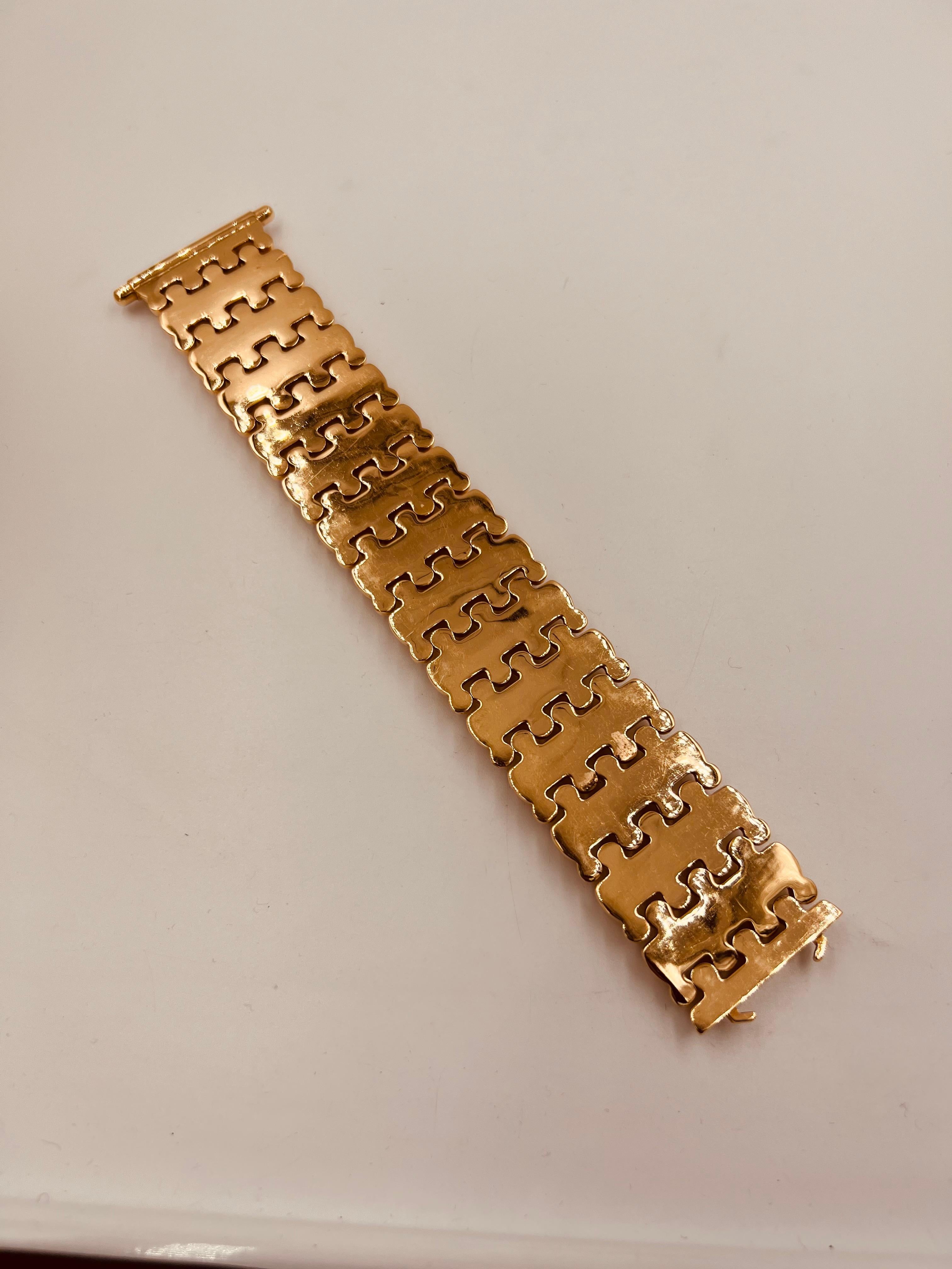 1940s Retro 18k Pink Gold Wide Tank Bracelet For Sale 5
