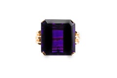 1940s Retro 20.75 Carat Square Cut Amethyst Rose Gold Ring