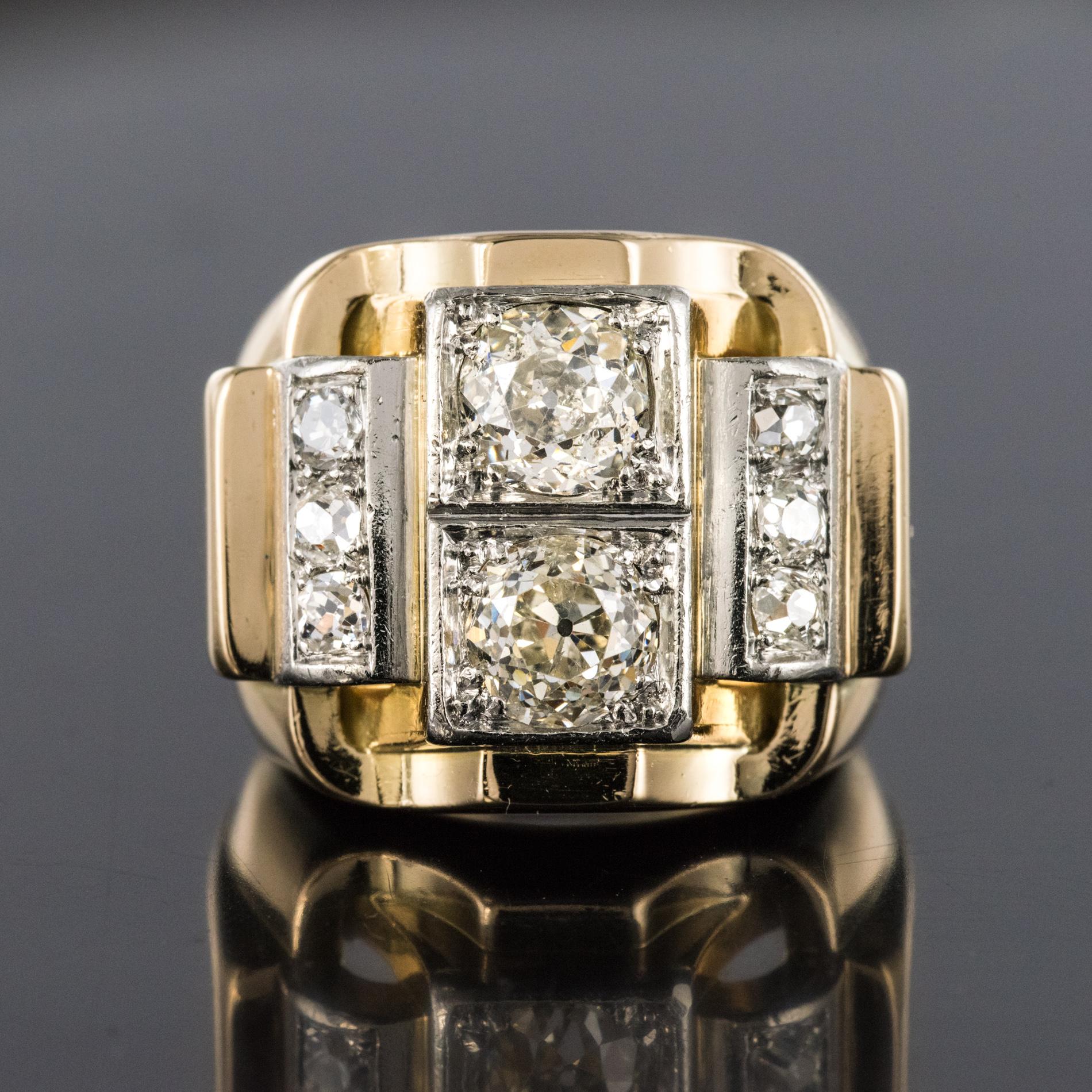 Rétro Bague rtro en or jaune 18 carats avec diamants de 2,30 carats, annes 1940 en vente