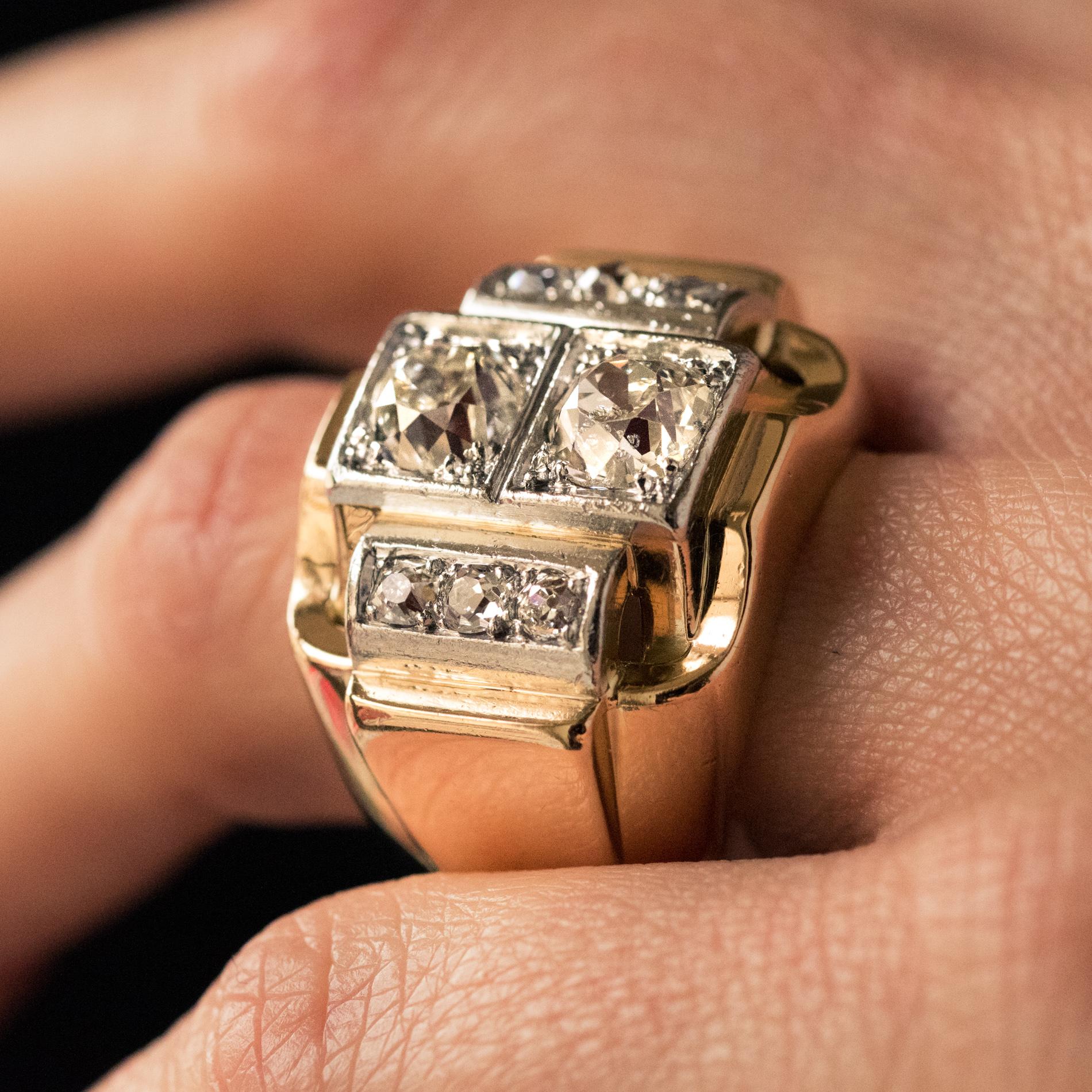 Bague rtro en or jaune 18 carats avec diamants de 2,30 carats, annes 1940 Pour femmes en vente