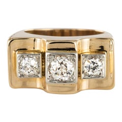 1940s Retro 3 Diamonds 18 Karat Yellow Gold Tank Ring 1940s Retro 3 Diamonds 18 Karat Yellow Gold Tank Ring