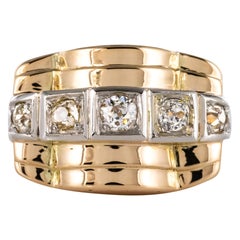 1940s Retro 5 Diamonds 18 Karat Yellow Gold Tank Ring