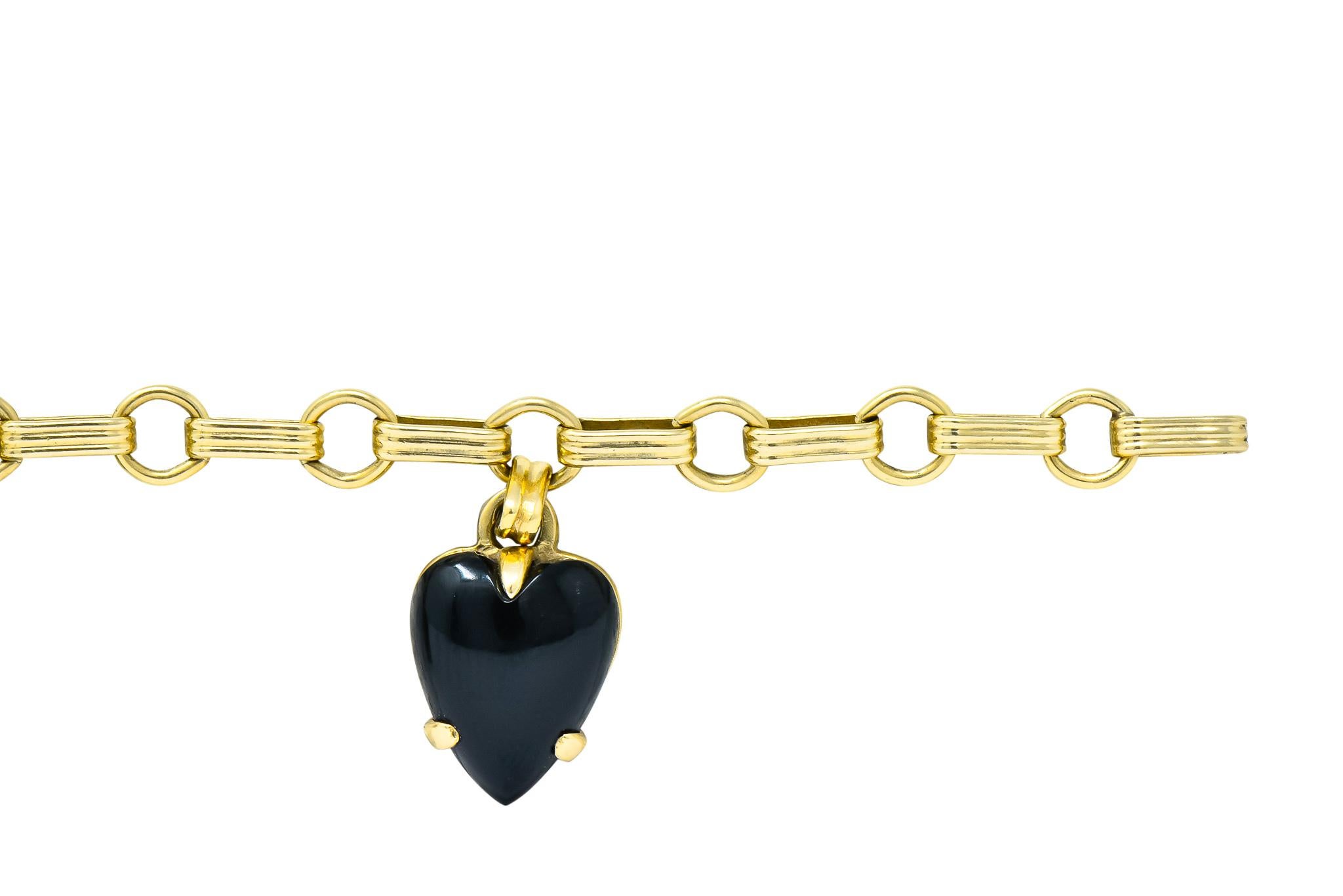 1940s Retro Agate 14 Karat Gold Heart Charm Bracelet 1