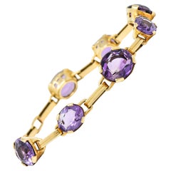 1940's Retro Amethyst 14 Karat Gold Station Link Bracelet