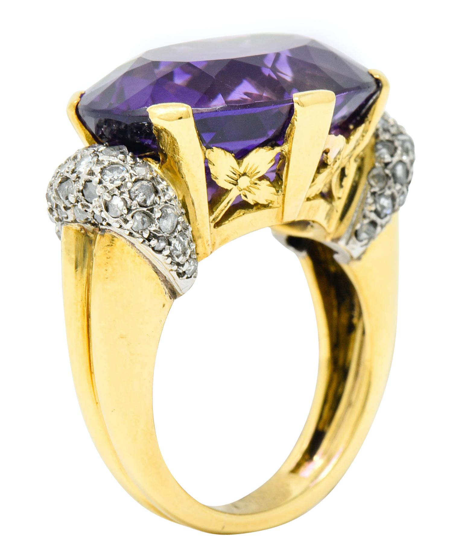 1940s Retro Amethyst Diamond 18 Karat Gold Platinum Cocktail Ring 3