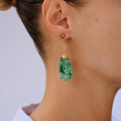 1940s Retro Carved Jadeite and Yellow Gold Drop Earrings