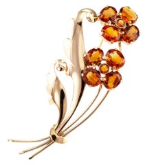 1940s Retro Citrine Flower Gold Brooch