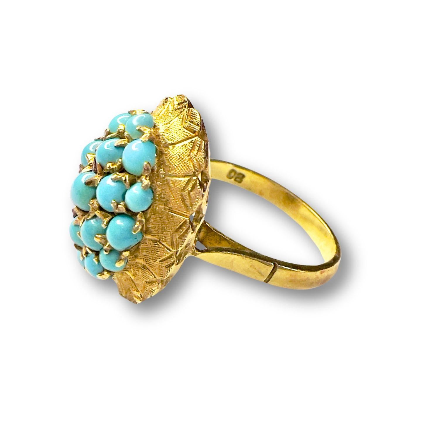 Cabochon 1940s Retro Design Turquoise yellow Gold Ring For Sale