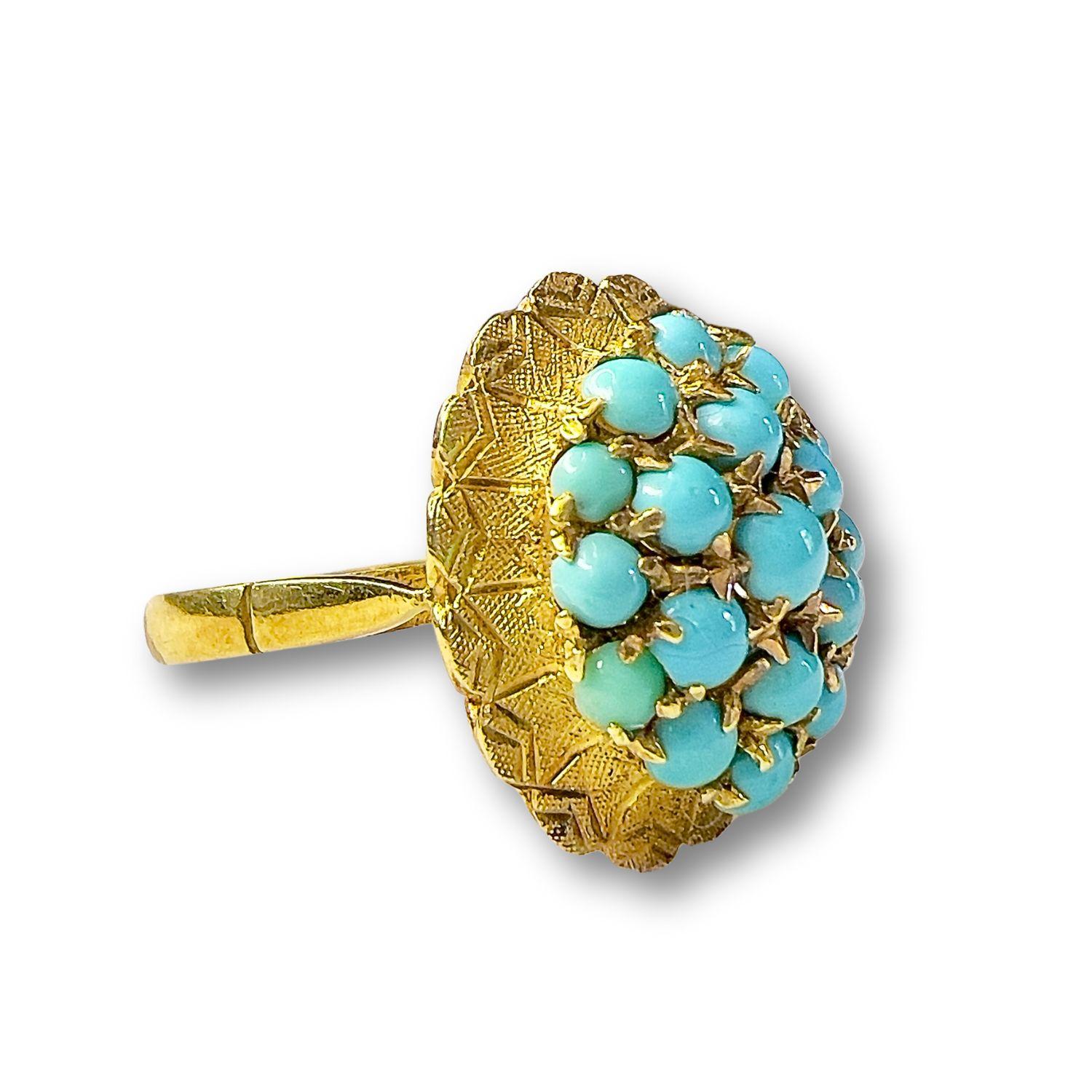 Taille cabochon Bague rétro design des années 1940 en or jaune turquoise en vente