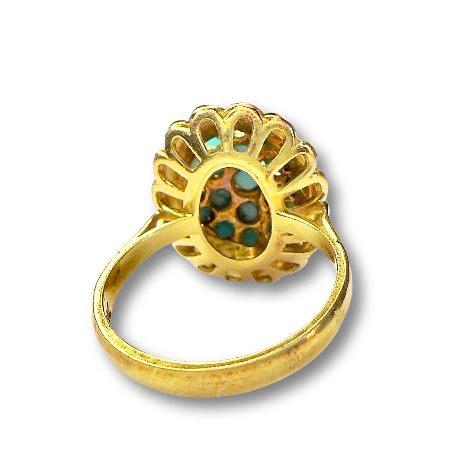 Women's 1940s Retro Design Turquoise yellow Gold Ring For Sale
