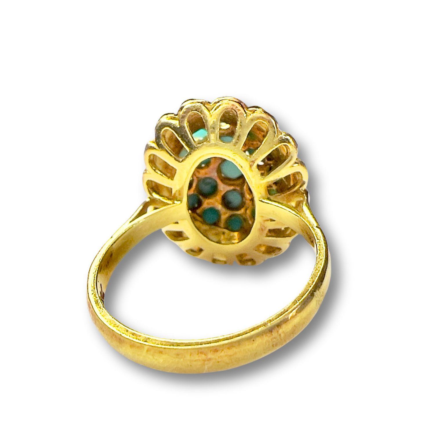 Bague rétro design des années 1940 en or jaune turquoise Pour femmes en vente