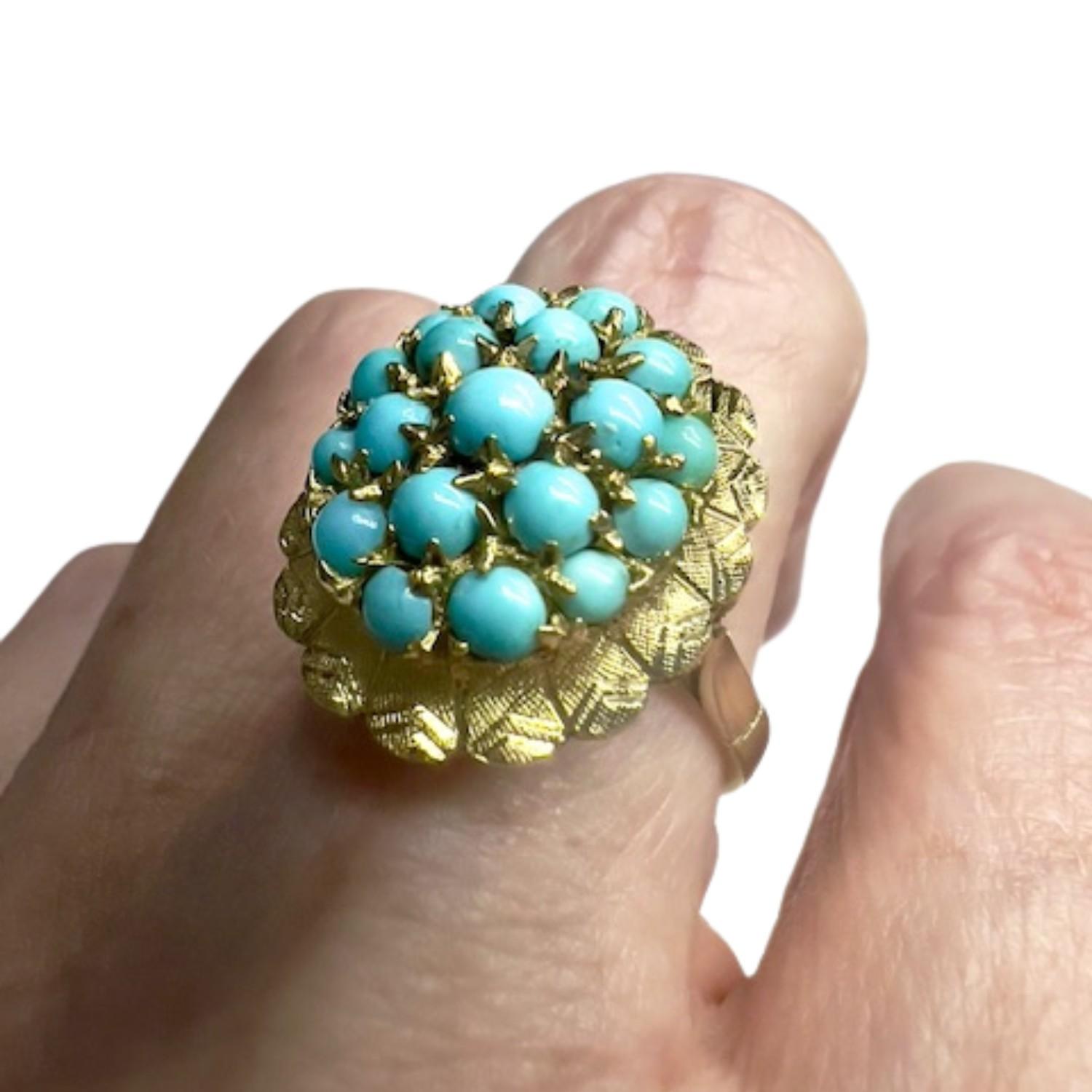 Bague rétro design des années 1940 en or jaune turquoise en vente 1