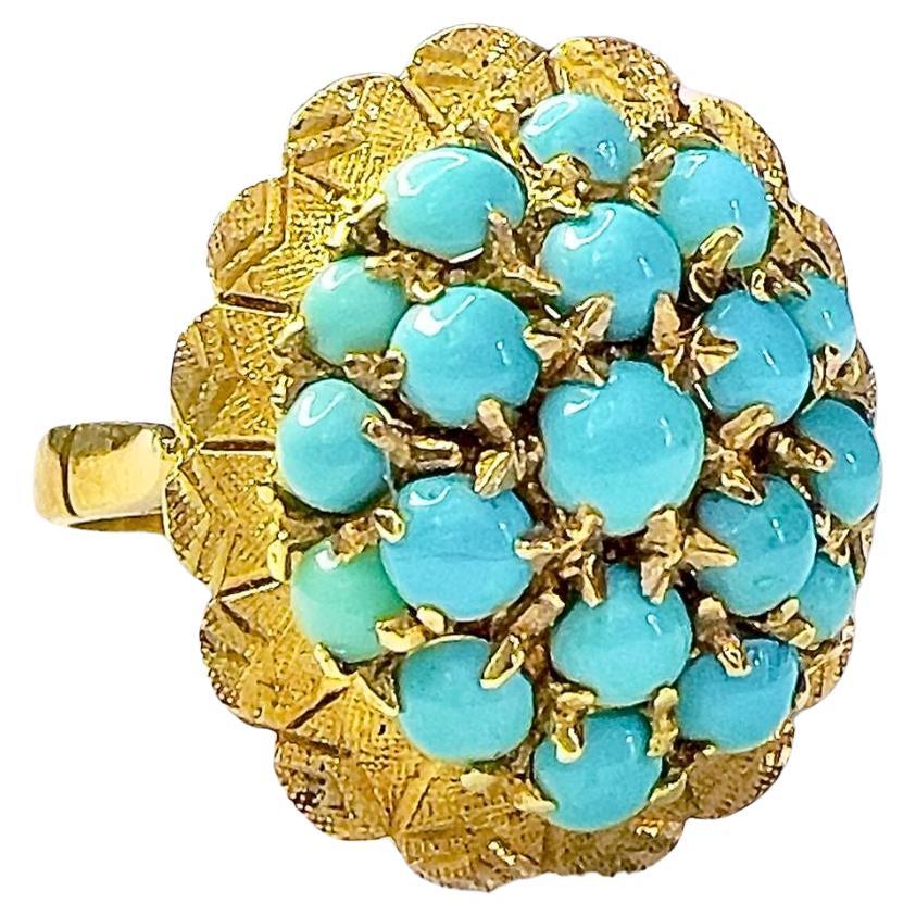 1940s Retro Design Turquoise yellow Gold Ring For Sale