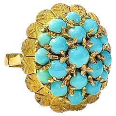 Anillo de oro amarillo turquesa con diseño retro de los años 40