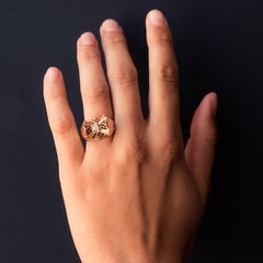 1940s Retro Diamond 18 Karat Rose Gold Openwork Knot Ring