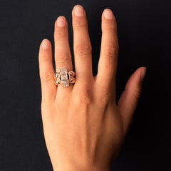 1940s Retro Diamond 18 Karat Rose Gold Platinum Large Gadroons Tank Ring