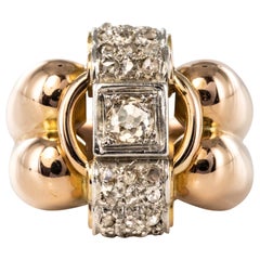 1940s Retro Diamond 18 Karat Rose Gold Platinum Large Gadroons Tank Ring