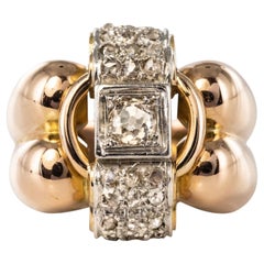 1940s Retro Diamond 18 Karat Rose Gold Platinum Large Gadroons Tank Ring