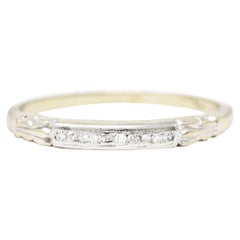 1940's Retro Diamond 18 Karat White Gold Stacking Band Ring