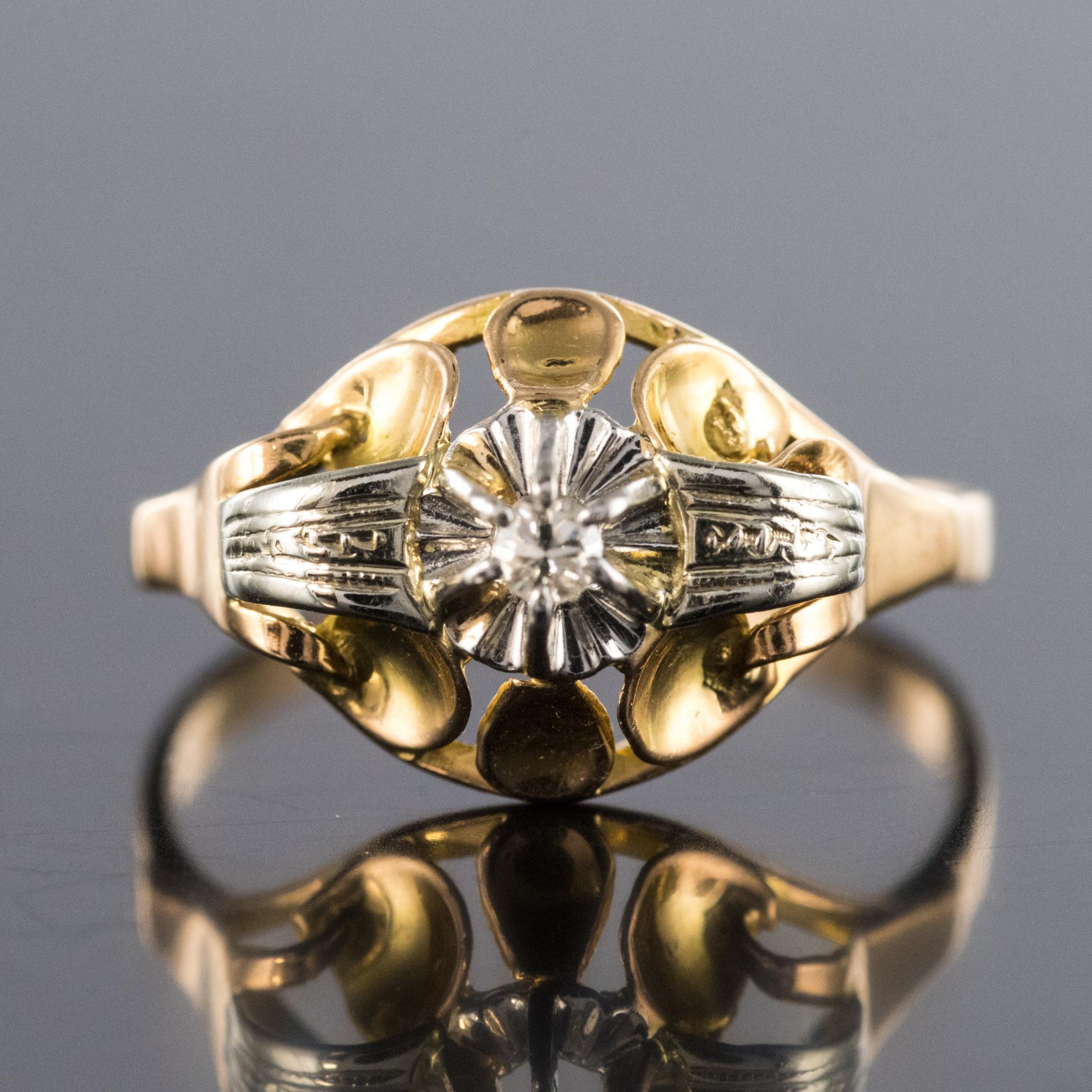 Brilliant Cut 1940s Retro Diamond 18 Karat Yellow Gold Ring