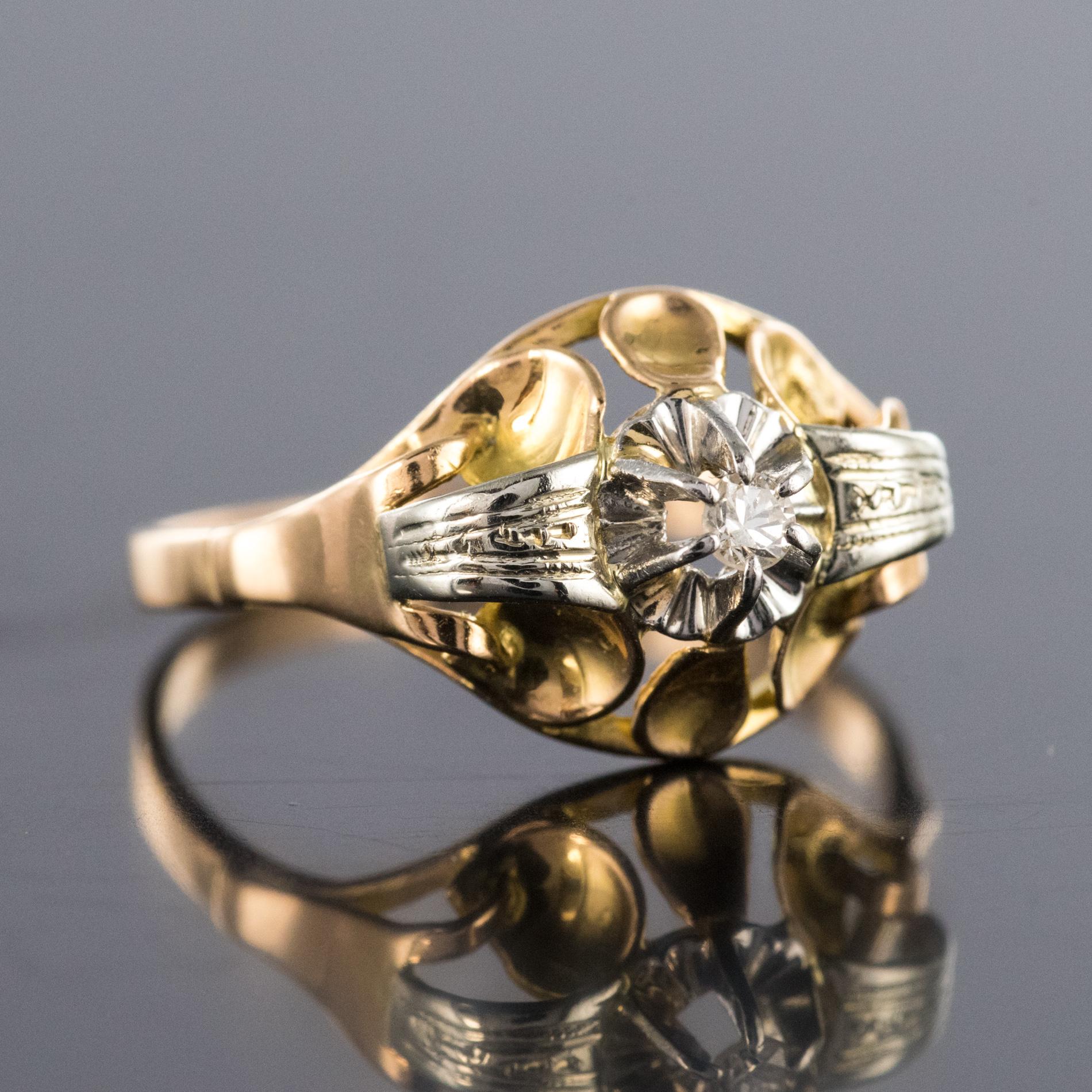 1940s Retro Diamond 18 Karat Yellow Gold Ring In Good Condition In Poitiers, FR