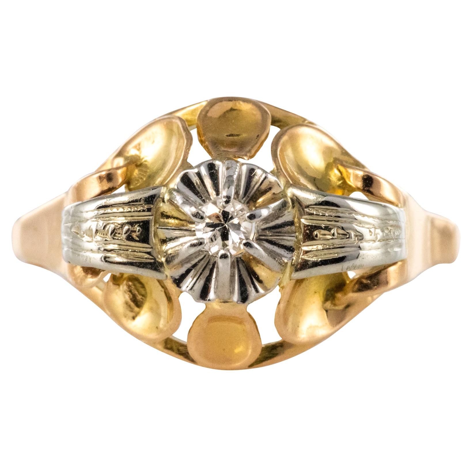 1940s Retro Diamond 18 Karat Yellow Gold Ring