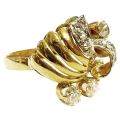 1940s Retro Diamond 18k Yellow Gold Platinum Cocktail Ring