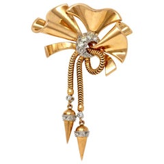 1940s Retro Diamond and Rose Gold Bow Brooch