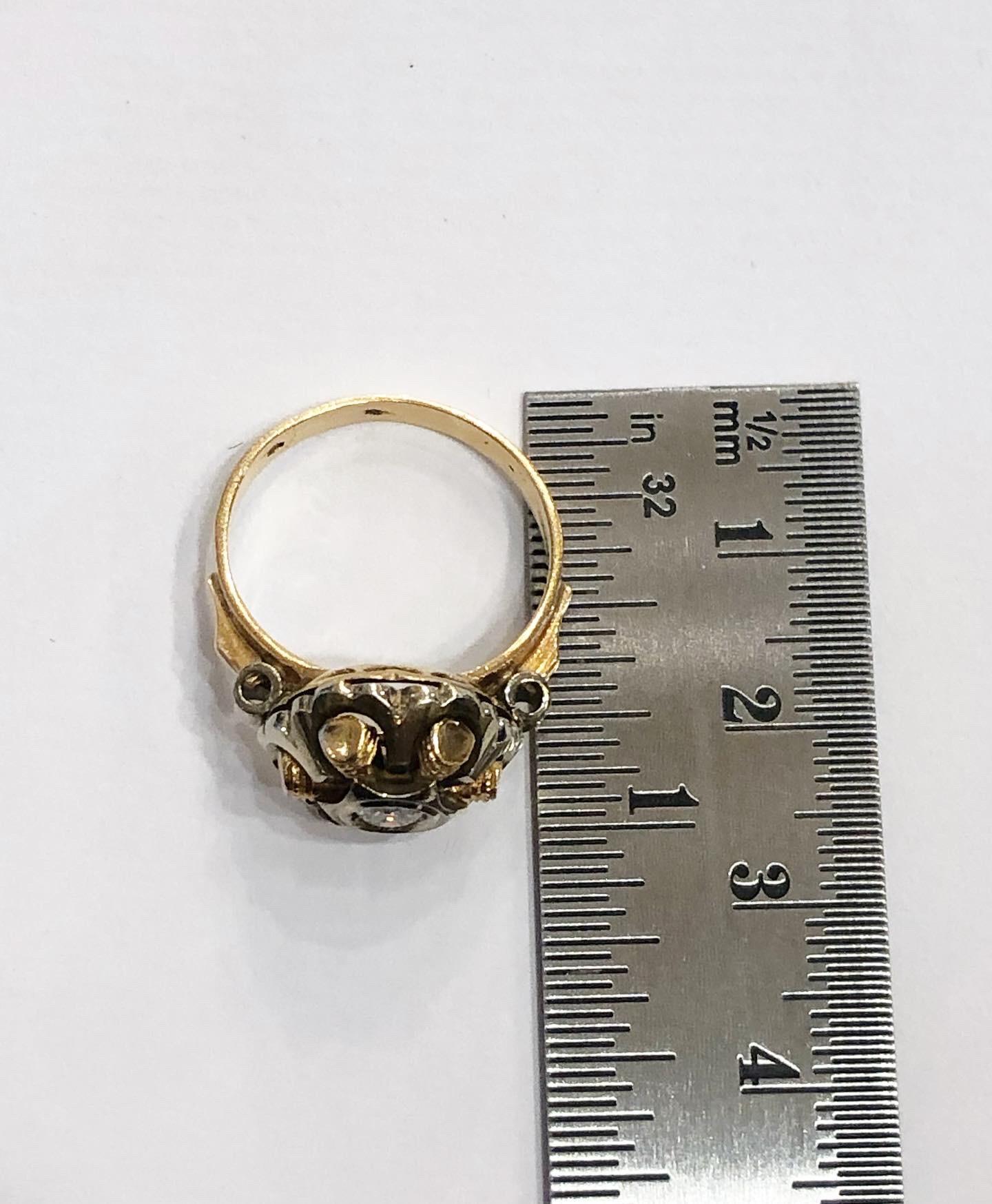1940s Retro Diamond 18k Yellow and White Gold Tank Cocktail Ring 7