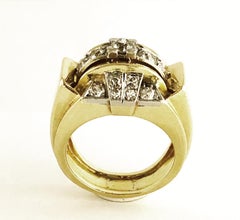 1940s Retro Diamond Gold Tank Cocktail Ring