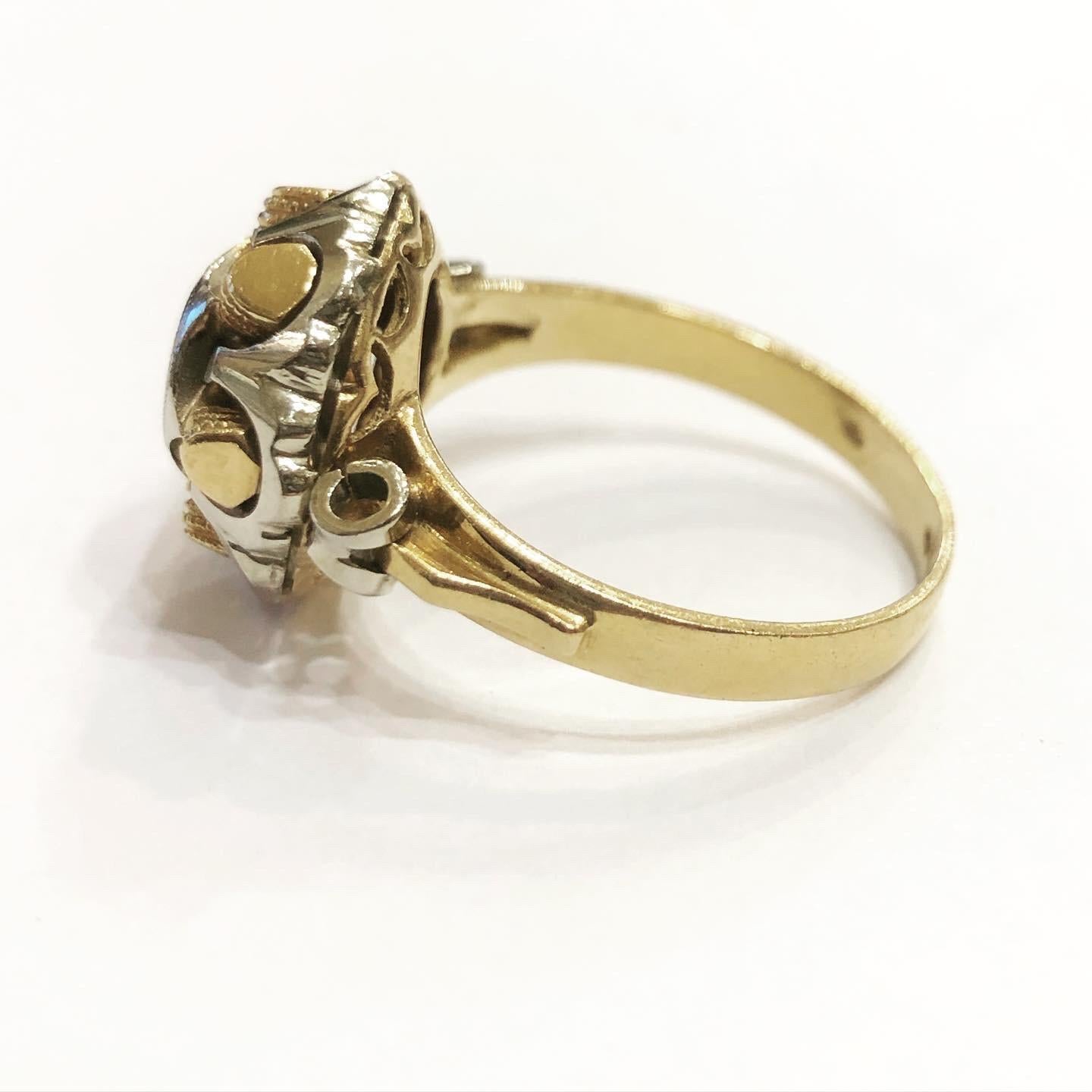 Brilliant Cut 1940s Retro Diamond 18k Yellow and White Gold Tank Cocktail Ring For Sale
