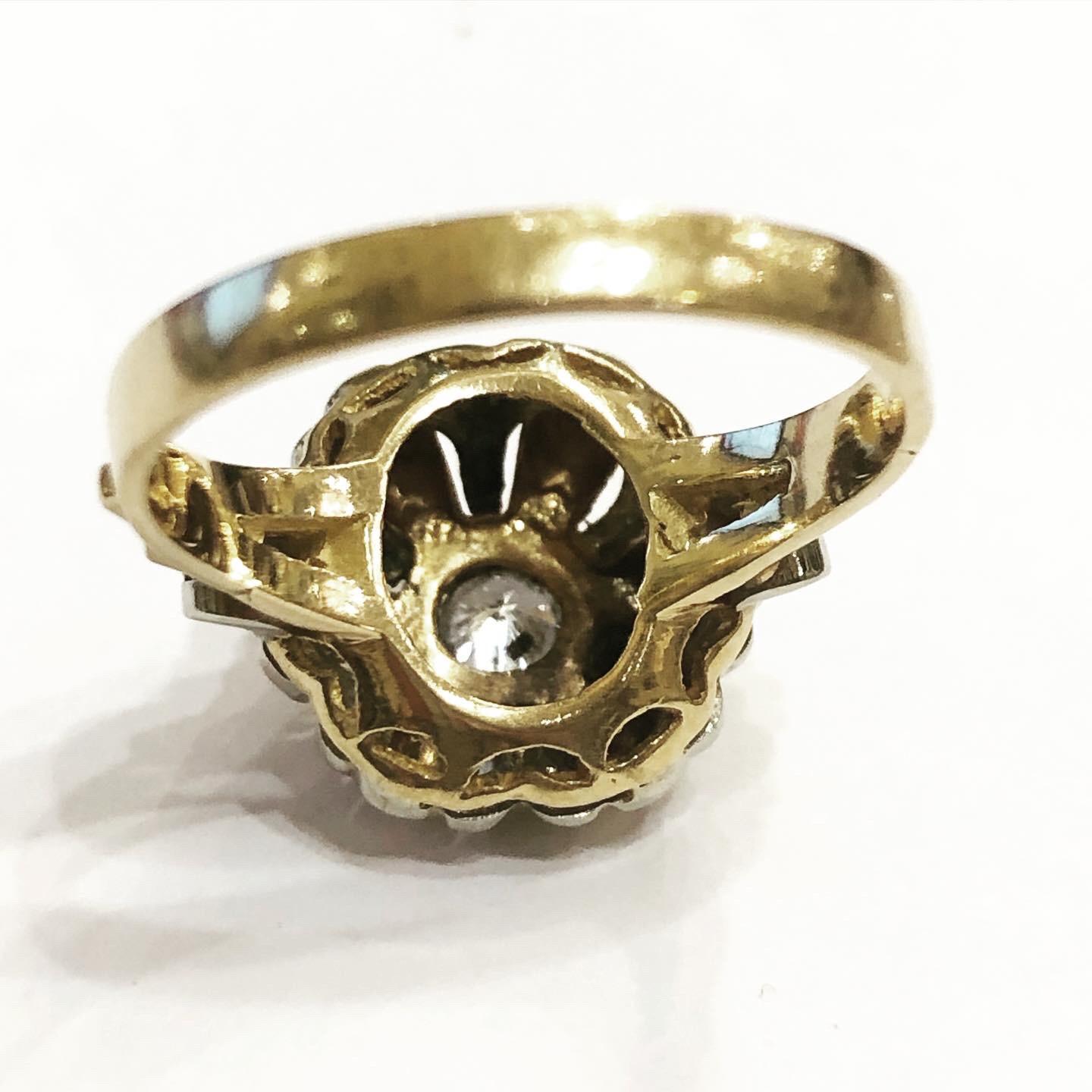 1940s Retro Diamond 18k Yellow and White Gold Tank Cocktail Ring For Sale 3