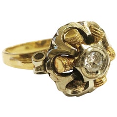 1940er Jahre Retro Diamant 18k Gelb- und Weißgold Tank Cocktail-Ring