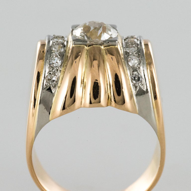 1940s Retro Diamond Platinum Gold Tank Ring at 1stDibs
